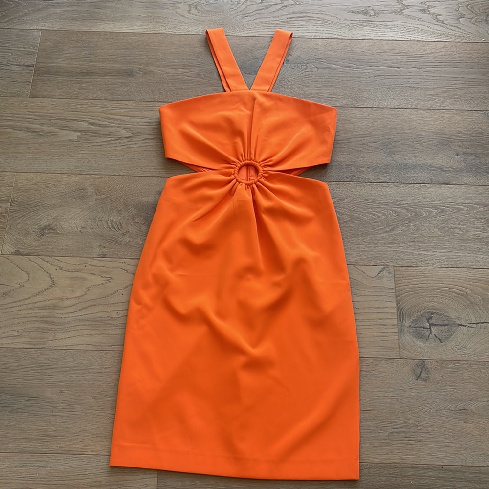 French Connection Side Cut-Outs O-Ring Halter Neck Echo Dress -Size 4 - Picture 2 of 12